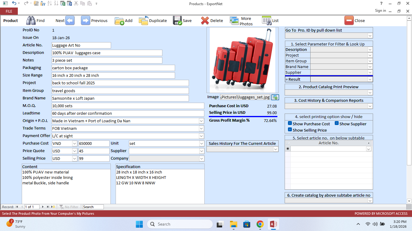 ExportNet Product Details