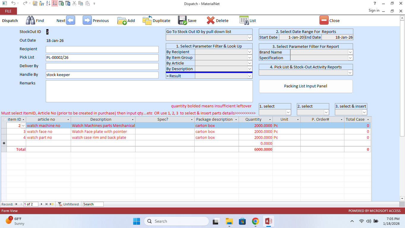 MaterialNet Dispatch