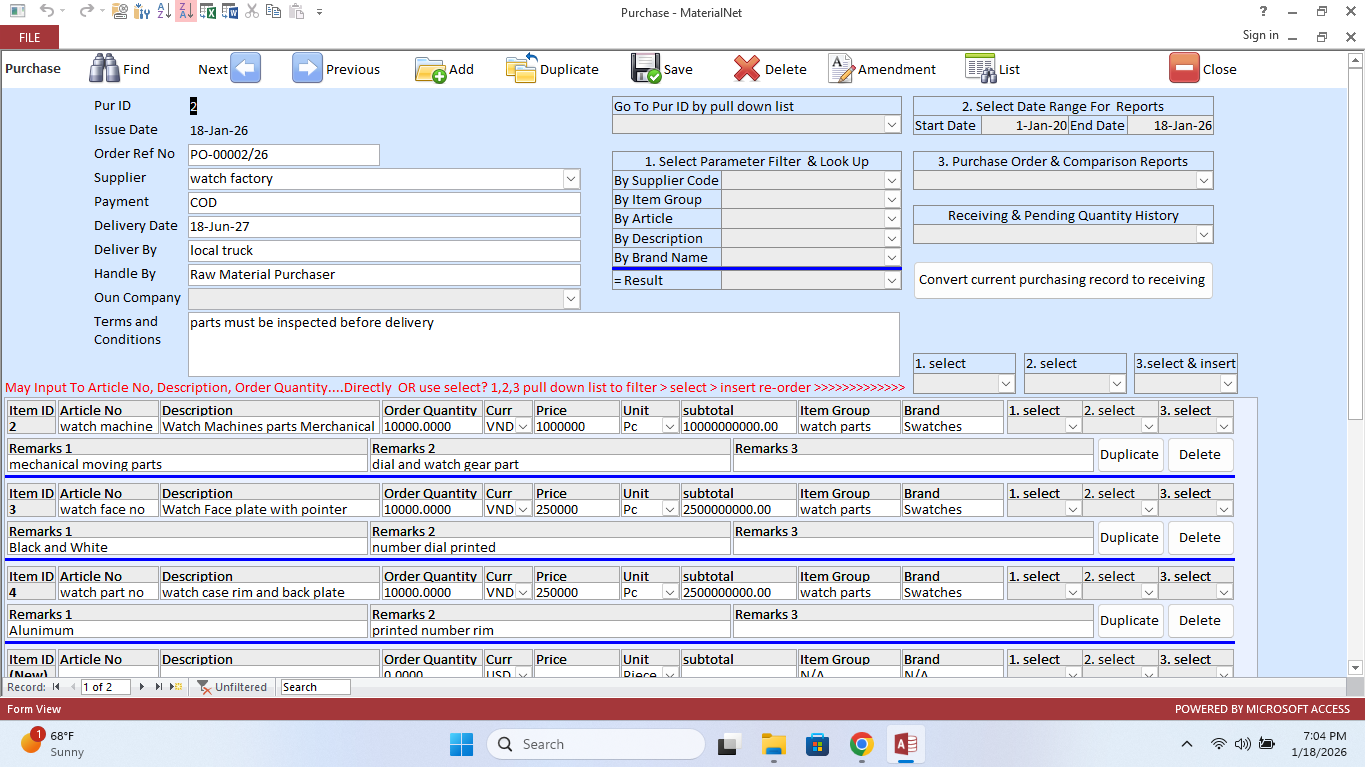 MaterialNet Purchasing