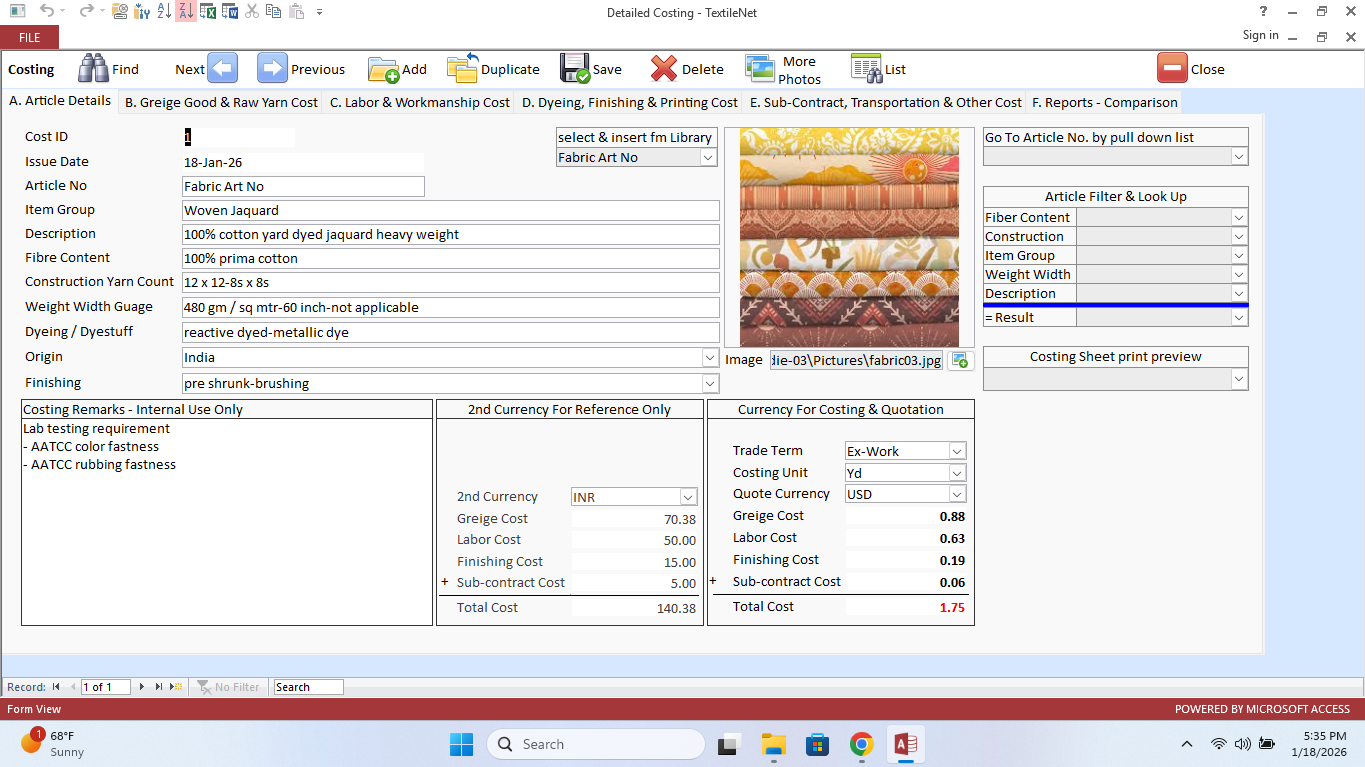 TextileNet Item Master