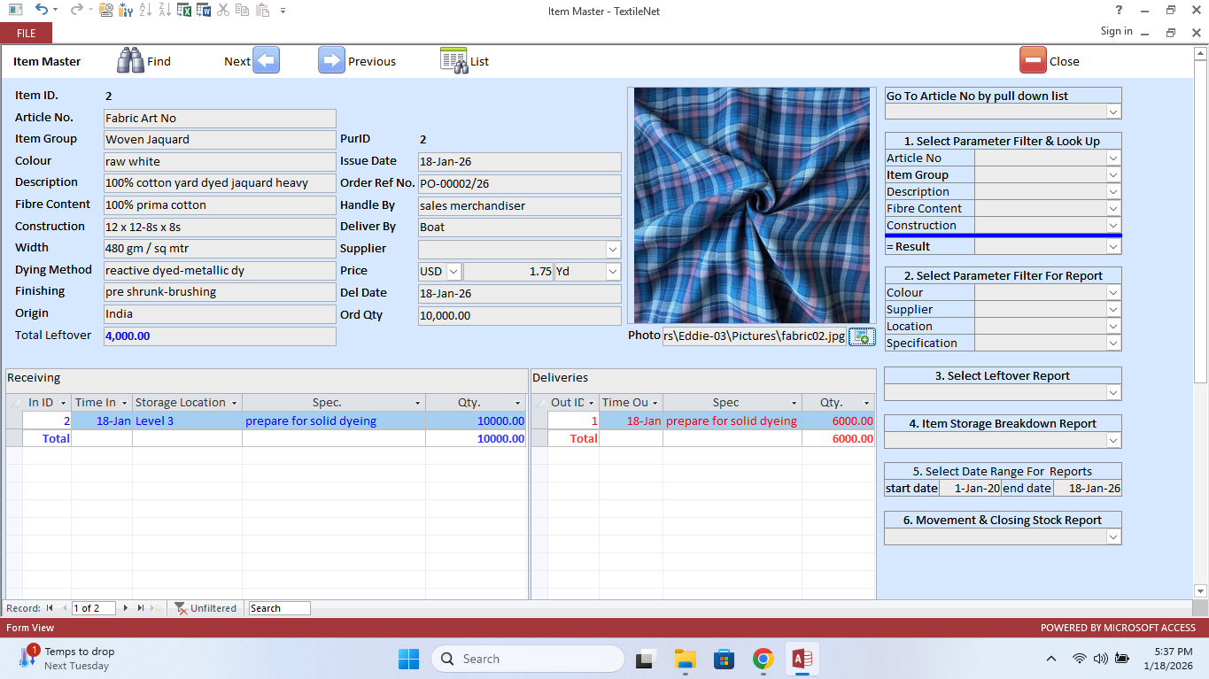 TextileNet Item Master