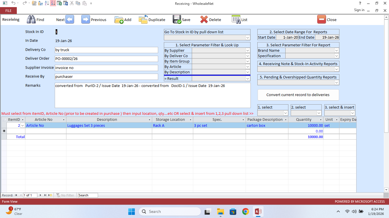 WholesaleNet Receiving